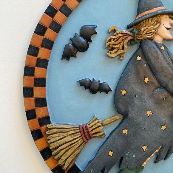 Halloween Debbie Mumm Broomhilda 3D Wall Plaque Halloween Witch 2001 12'' Rare - Picture 4 of 12